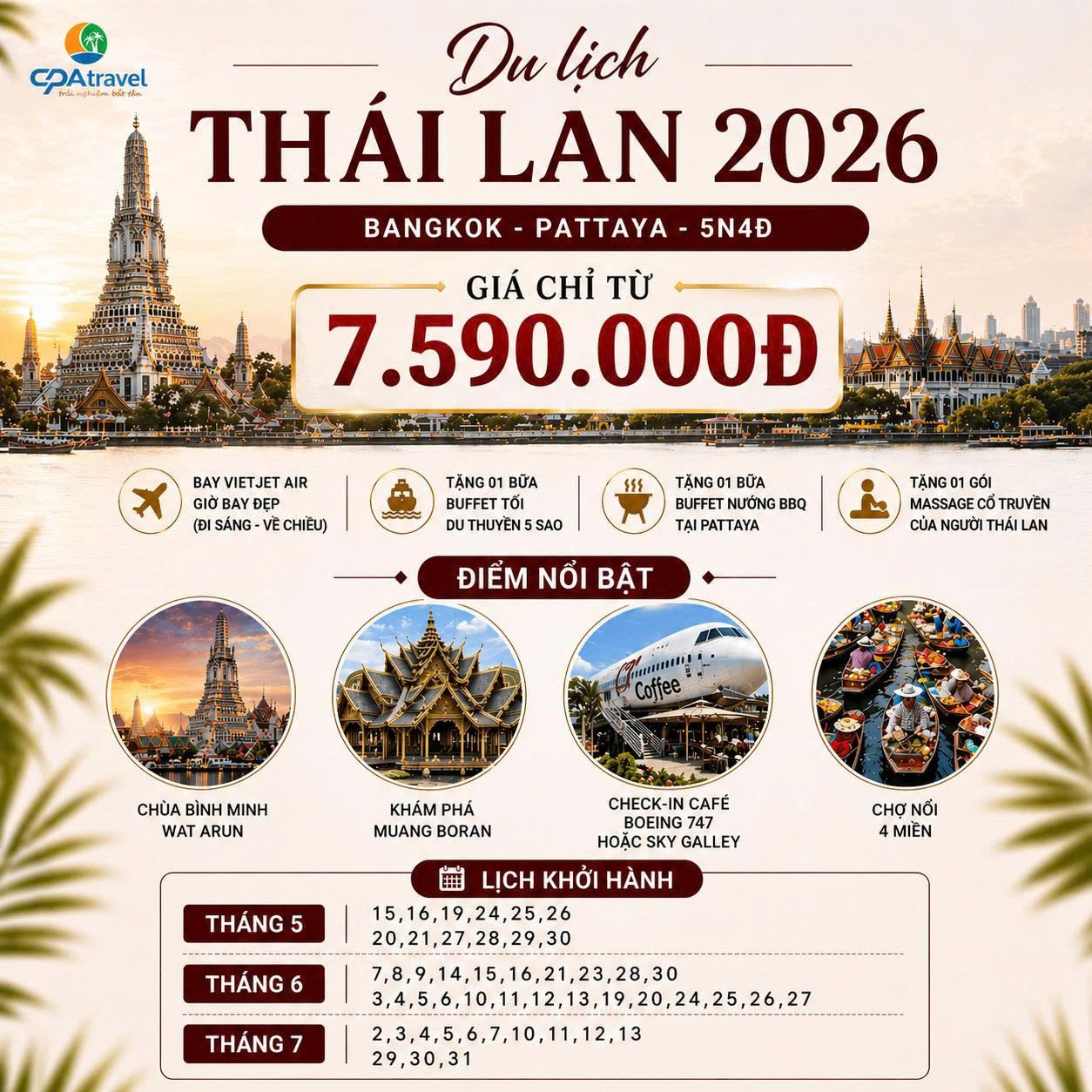 ❤  HÀ NỘI – BANGKOK – PATTAYA 5N4D BAY VJ ❤